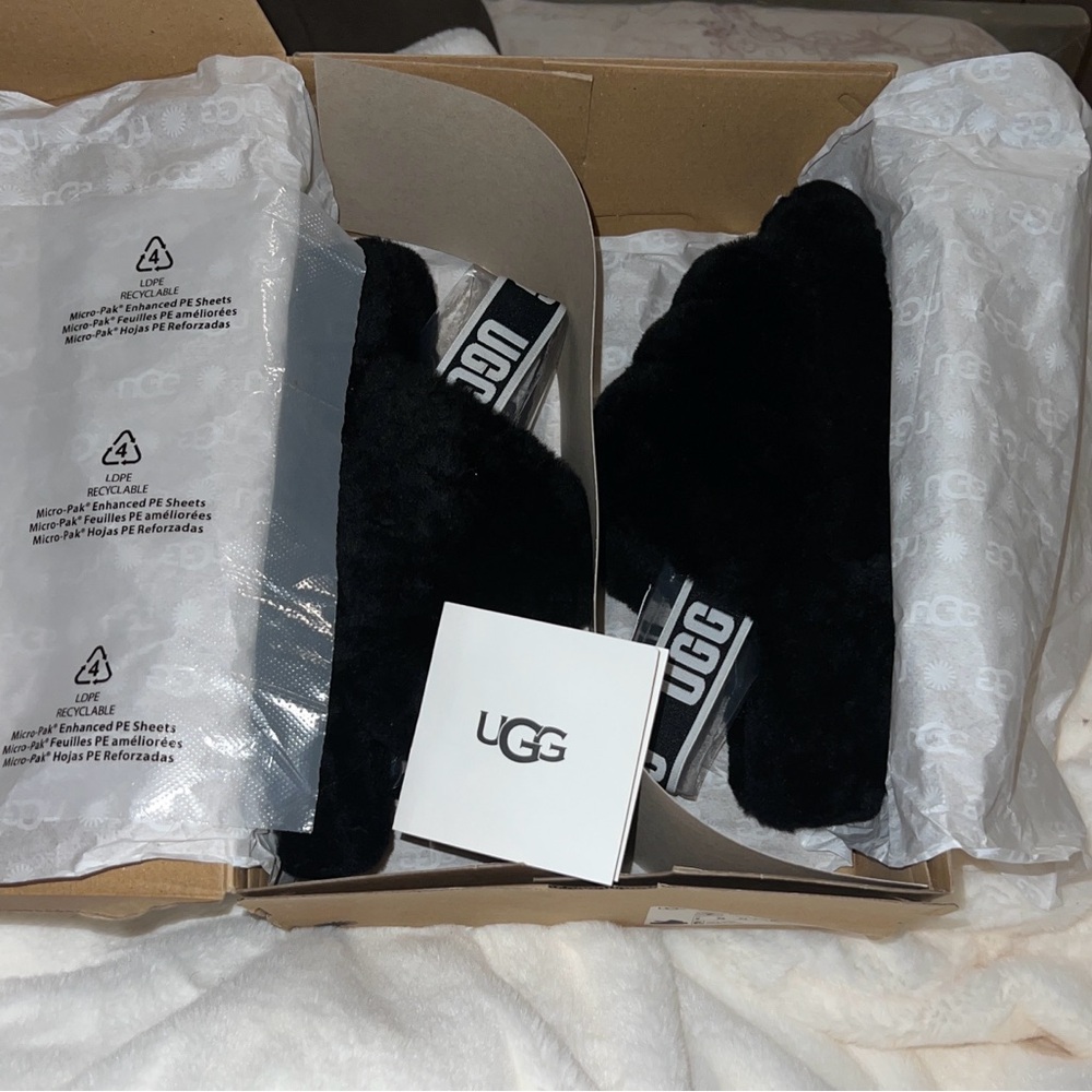 UGG Black Fluffy Slides